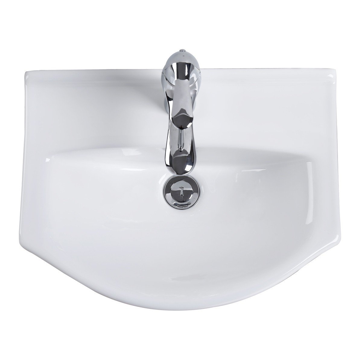 Tahoe - Fregadero de baño pequeño de montaje en pared, de 17.7 in, de cerámica, color blanco, con arco de pared, fregadero flotante con desbordamiento y agujero de 7