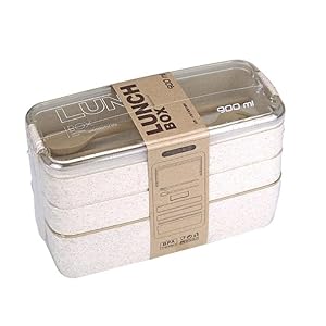 Marmita/Lancheira Japonesa (Bento) Com 3 Compartimentos e Talheres 900ml (Bege) - 15 519QLvVTmIL. SS300