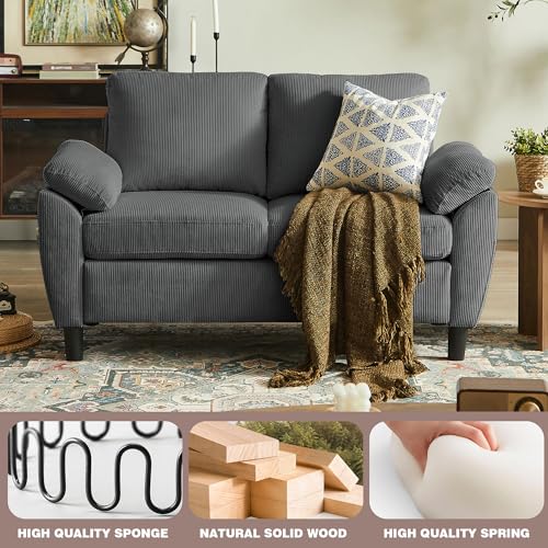 Image of 79.72 inch 3 Piece Corduroy Sofa Set with Storage Ottoman & Loveseat, L Shaped Sectional Couch with Side Pockets, Convertible Living Room Furniture Set for Small Space