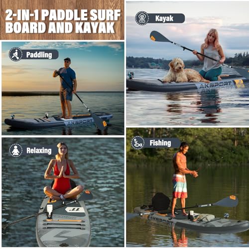 Image of AKSPORT 11' Inflatable Stand-Up Paddle Board with Upgraded SUP Accessories Kit | Extra Wide 34 inch Design | Non-Slip Deck | Premium SUP Board for Adults & Youth of All Levels