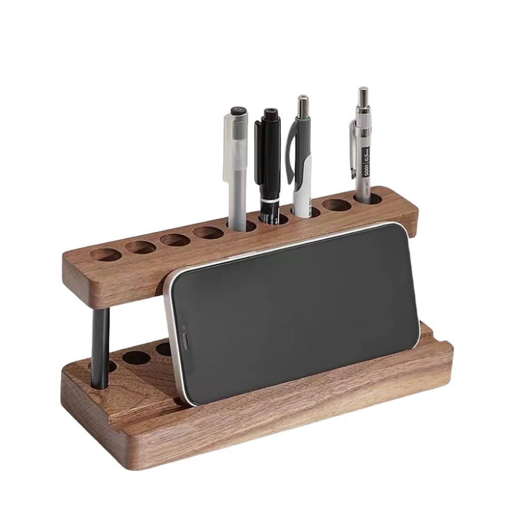 Stifteköcher Stifte Halter Schreibtisch-Stifthalter Mit 9 Stiftfächern Und Einem Telefonständer Schreibtisch-Organizer(Walnut)