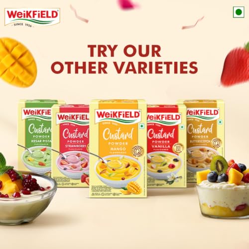Image of Weikfield Custard Powder | Mango Flavour | Makes Smooth & Creamy Custard | Contains Quality Ingredients | Best For Fruit Salads & Puddings | 100% Vegetarian | 75g Carton (Pack of 2)