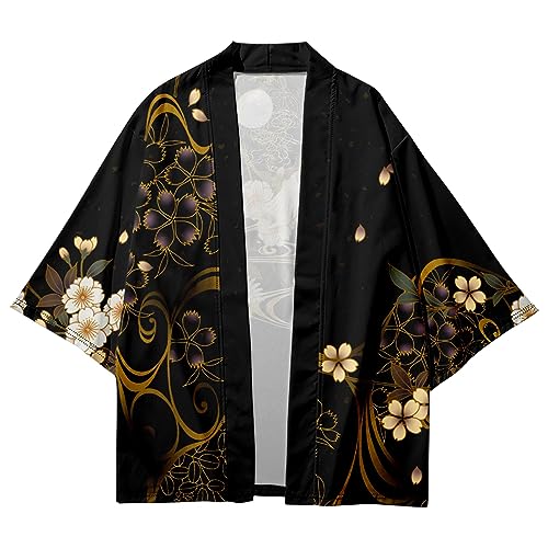 LAI MENG FIVE CATS Women's Summer Cardigan Lightweight Kimono Floral Print Loose Cover up Casual Tops2