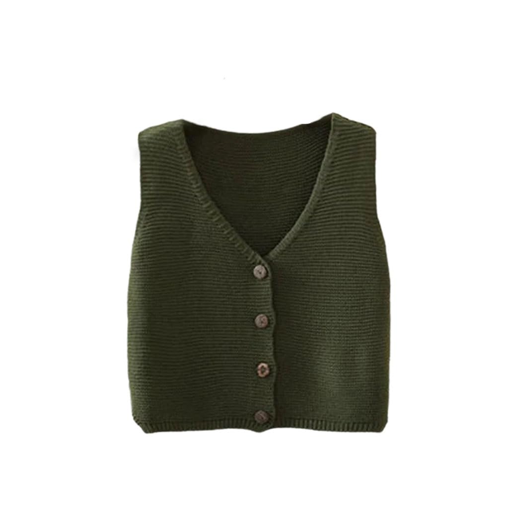 Women Versatile Sweater Vest Single Breasted Sleeveless V-Neck Knitting Solid Short Retro Vests
