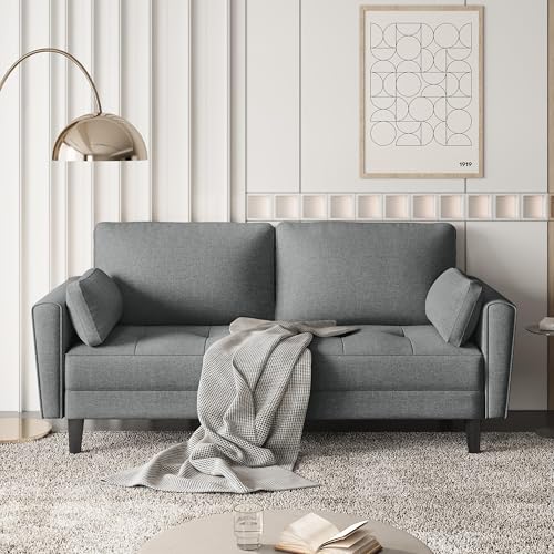Yaheetech 2 Sitzer Sofa, Polstersofa mit 2 Kissen und Armlehnen, Moderne Couch Loungesofa aus Leinenstoff, Bequemes Loveseat für Wohnzimmer/Schlafzimmer Dunkelgrau
