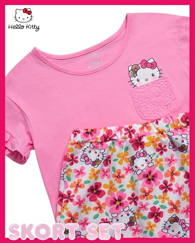 Image of Hello Kitty Girls Skort Set - 2 Piece Graphic Crewneck Top and Short Skort Cute Outfit Set (Sizes: 2T-12)