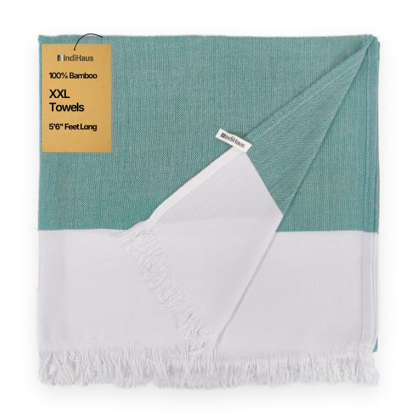 Image of IndiHaus 100% Pure Bamboo XXL Bath Towel - 3X More Absorbant | Extra Large Size | Ultra Soft & Quick Dry | Anti-Bacterial & Skin Friendly | Towel for Bath, Gym & Beach, 160 x 80 cm, (Ocean Teal)