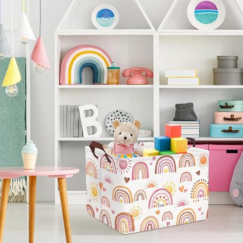Image of Rectangle Storage Basket Cute Canvas Organizer Bin for Pet /Children Toys, Books, Clothes Perfect for Rooms /Playroom (Rainbow)