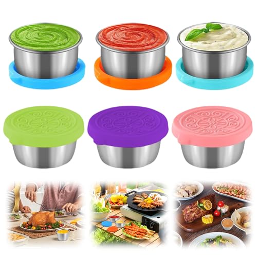 Image of 6x1.6 /2.4 Oz Salad Dressing Container To Go Condiment Containers Coverd Lids,Small Reusable Stainless Steel Sauce Containers For Lunch Boxes Picnics Travel Meal Prep Kitchen Storage (6PC-1.6oz)
