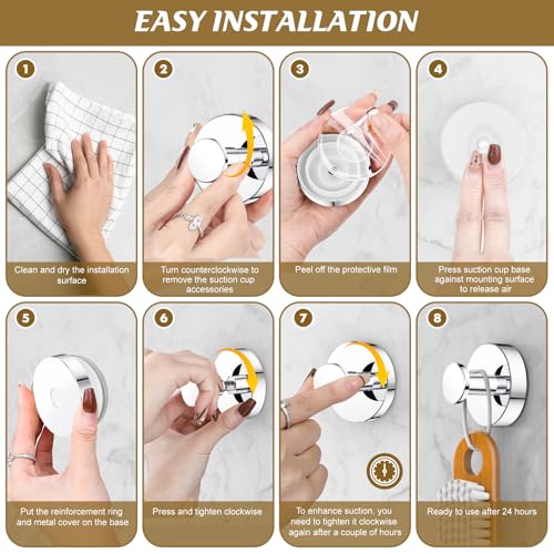 Image of BKV Suction Cup Hooks for Glass Window,Removable Shower Hooks for Inside Shower,Metal Towel Hooks for Bathrooms,6 Pack(Mirror)