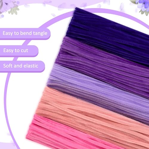 Image of Peryiter 500pcs Pipe Cleaner Craft Pack, Dark Pink & Purple Flower, 12 Inch | Chenille Stems for DIY Flower Bouquets, Graduation Bouquet Crafts, Fuzzy Sticks for Handmade Flowers, DIY Gift, Art Projects