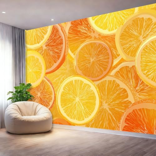 Papel Tapiz Fotográfico Fruta Naranjas Limones Textura Papel Pintado Murales Póster Color Naranja Fotográfico Para Dormitorio Salón Tv Pared 250 x 175 cm