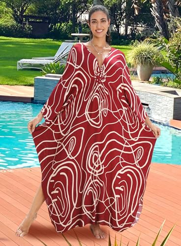 Image of Yanziliu Kaftan Dress for Women,Plus Size Hawaiian Batwing Sleeve Beach Cover Up Summer Swimsuit Dresses
