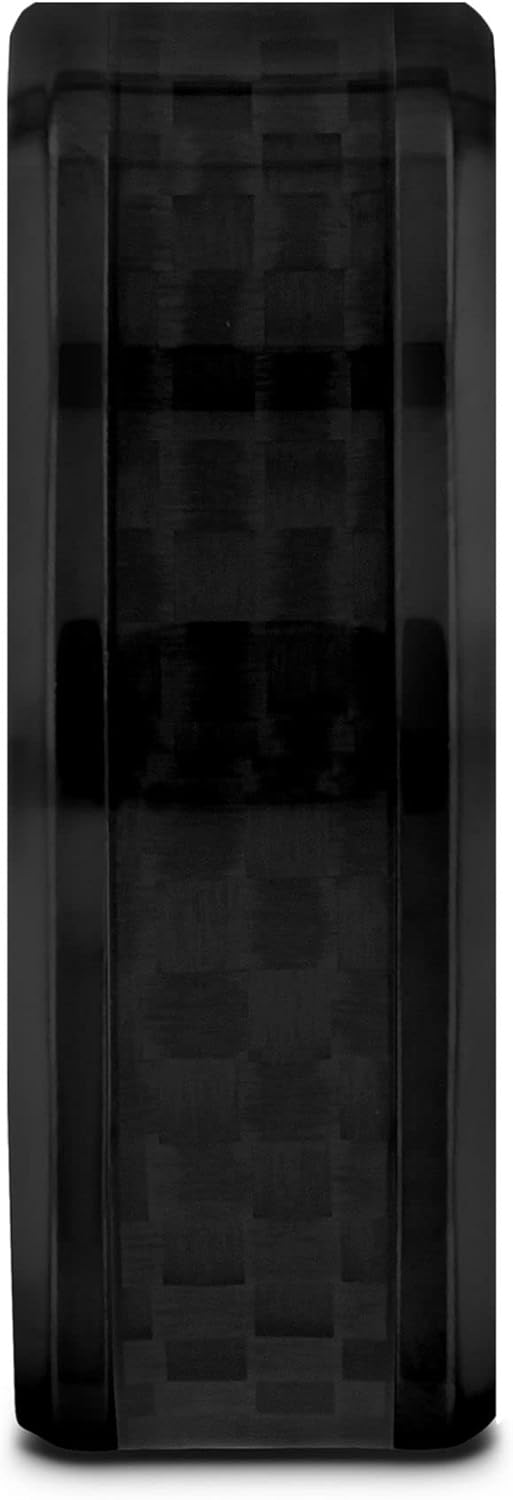 Thorsten Oxyn | Titanium Rings for Men | Lightweight Titanium | Comfort Fit | Custom Engraving | Black Titanium Polished Beveled Edges Black Carbon Fiber Inlaid Men’s Wedding Band - 8mm - Size 7 - Image 4