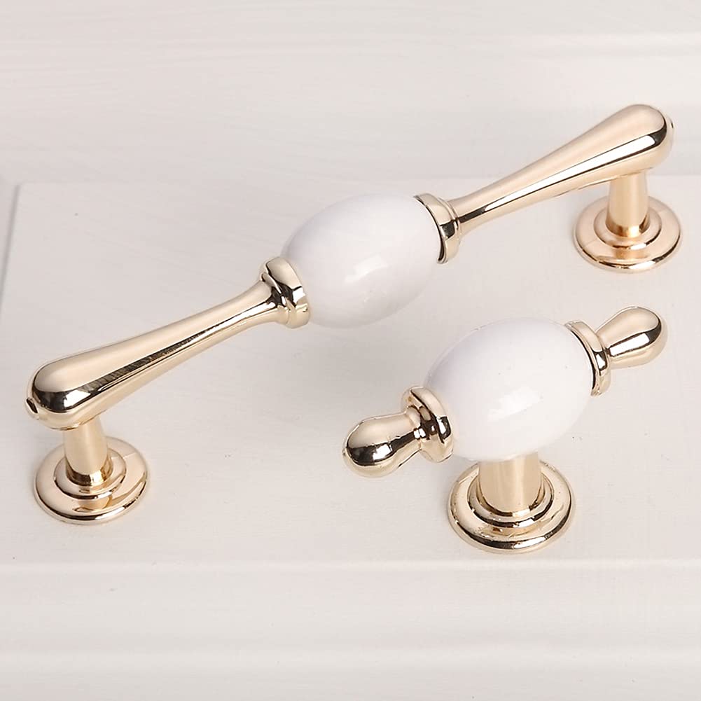 Poignée de porte d'armoire en céramique Gold White style luxe européen