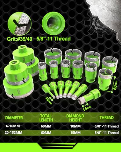 Image of Diamond Core Drill Bits Set - Tile Hole Saw Kit 6 /8 /10 /25 /35 /50mm with 2 inch Diamond Beveling Chamfer Bit for Porcelain Ceramic Tile Granite Marble