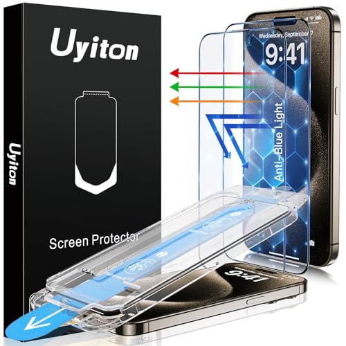 Uyiton 3RD Gen Anti-Blue Light Screen Protector for iPhone 15 Pro, [Easy Fit] Shatterproof Full Coverage [Case Friendly] 9H Tempered Glass iPhone 15 Pro Screen Protector, 2 Pack