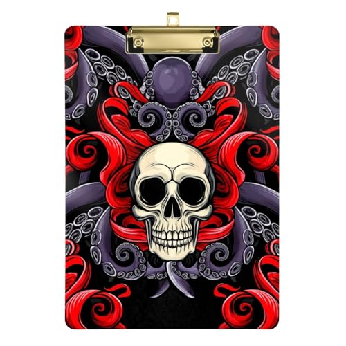 面白いスカル レッド パープル 子供用 クリップボード 両面プリント ポータブル クリップボード 12.5インチ x 9インチ