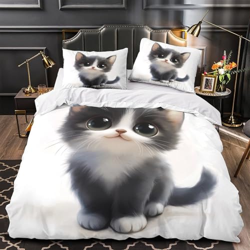 Parure de lit chaton mignon housse couette 135x200 effet 3D doux - 2