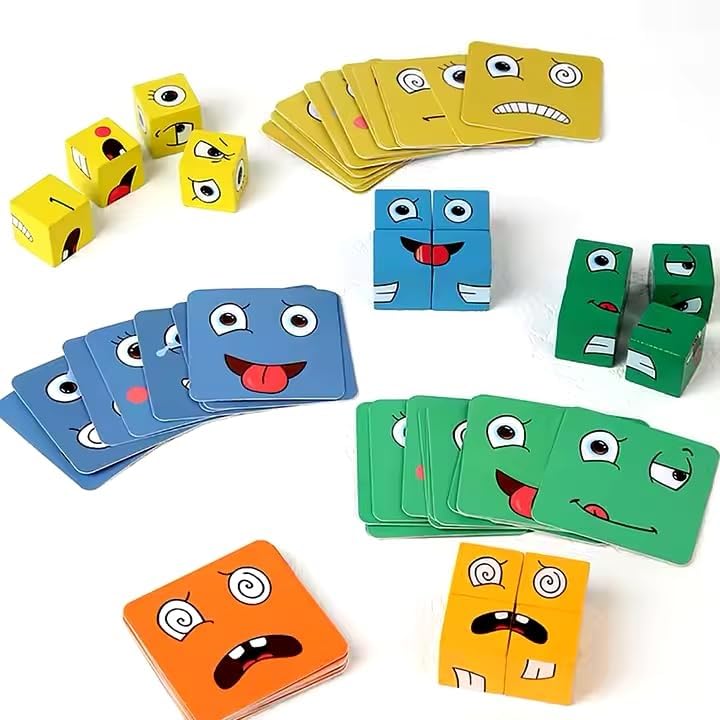 KLVS Wooden Cube Face Changing Game for Kids | Expression Matching Puzzle Toy | Fun Educational Activity for Boys, Girls & Adults (Ages 3+)
