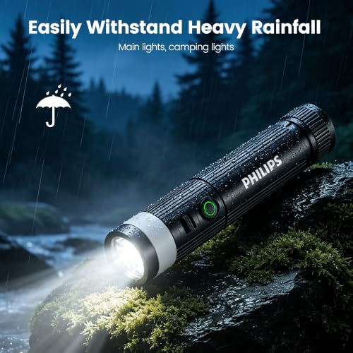 PHILIPS SFL5288 Rechargeable EDC Flat Flashlight with Camping, Warm White LED Combo, 1000 High Lumens Aluminium Portable Pocket Lights with 10 Modes, Two Sources for Outdoors Emergency Working (Black) - image 6