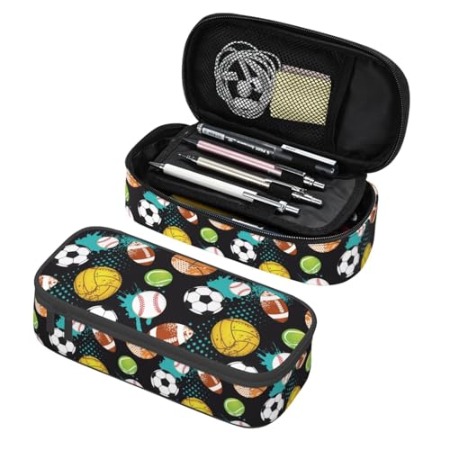 Image of Sport Cool Ball Pattern Pencil Case Big Capacity Storage Pencil Pouch Stationery Bags With Zipper Portable Pen Holder Box Organizer For Boys Girls Teens Student College School Office Supplies