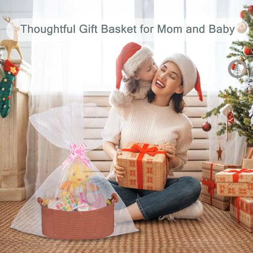 Image of COMSE Small Gift Basket Empty with Bag & Ribbons, Solid Autumn Glaze