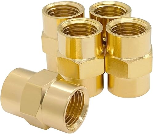 Hooshing 5 unids latón tubería 14 "x 14" NPT hembra acoplador manguera de aire acoplamiento cabeza hexagonal accesorios de tubería