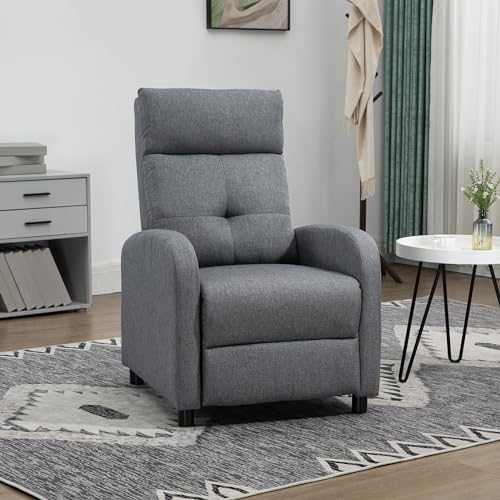 Miniatura 6 de Homcom Sillón Relax Reclinable Manual, Sillón Relax De Lino Con Apertura Push, Reposapiés, Respaldo Alto, Acolchado Grueso, Butaca Reclinable Hasta 155 Para Salón, Dormitorio, Oficina, Gris