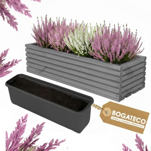 BOGATECO Blumenkasten aus Holz 44x20 cm mit Innentopf Pflanzkasten Für Garten Pflanzkübel Für Balkon Blumenkasten Für Terrasse Blumentopf mit Einsatz Kräutertopf für zu Hause Blumenkübel DUNKELGRAU
