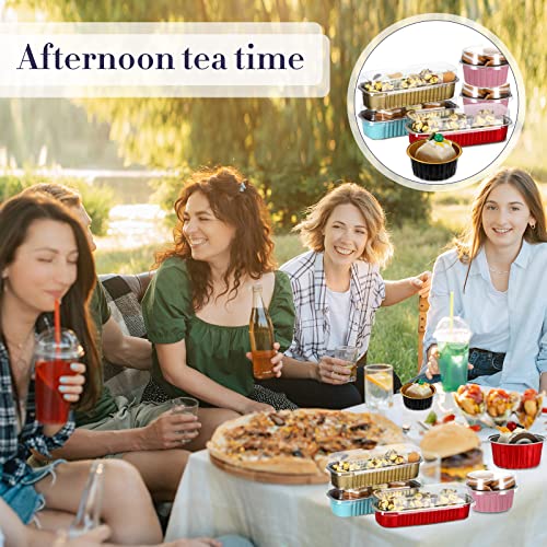 Rtteri 200 Pcs Aluminum Foil Mini Cake Pans With Lids, 100 6.8 Oz Rectangle Mini Loaf Baking Pans 100 5 Oz Round Disposable Baking Pans Mini Cake Tins Aluminum Foil Cupcake Liners Bread Muffin Cups #TOP5