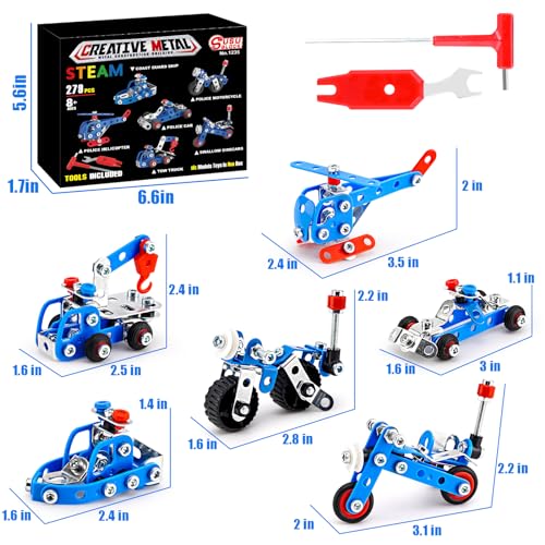 Stem Building Toys for Boys Age 8-12,Police Toys 6 Mini Metal Model Set for Kids,Erector Set for Boys Age 8-12,Assembly Science Kit Educational Gifts For Kids 8 9 10 11 12-16 Years Old(279 Pieces) - Image 8