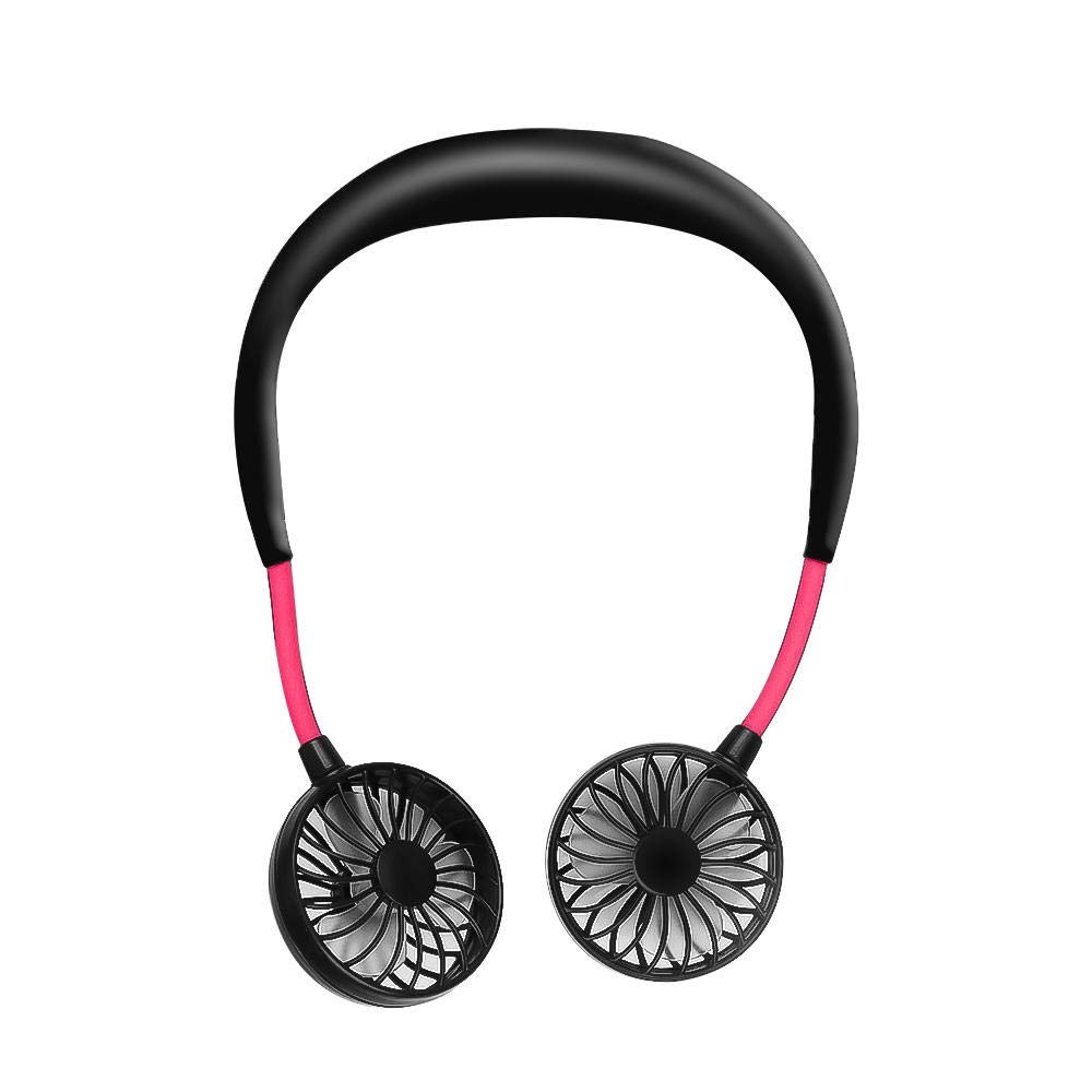 EGwvdgmb Hanging Bladeless Fan, Handheld Fan Mini Portable Lazy Hanging Neck USB Charging Double Head Foldable Black