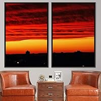 2 Piece Framed Canvas Wall Art Cityscape and Sunset Canvas Prints Home Artwork Decoration for Living Room,Bedroom - 16