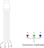 Vista 2 de 100pcs 5mm RGB Tri-Color (Red Green Blue Multicolor) 4Pin LED Diodes Common Cathode Diffused Round Lens 29mm Long Lead +300pcs Resistors