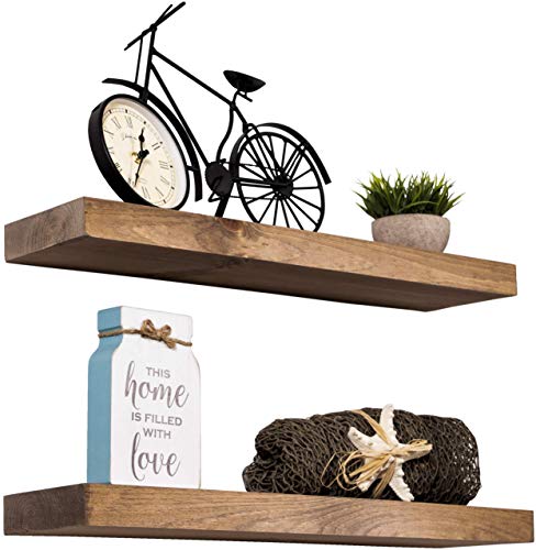 Imperative Décor Floating Wall Shelves Set of 2 - Functional & Rustic Wooden Shelve for Home Furnishing, Bathroom, Kitchen, & Farmhouse - USA Handmade (Light Walnut, 24 Inch Long x 5.5 Inch)