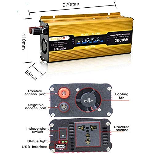 Onduleur de voiture 2000W convertisseur 12V 220V avec prise universelle et USB - 2