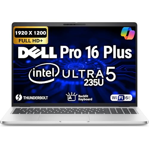 Image of Dell Pro 16 Plus PB16250 (Replaces Latitude 5550) AI Business Laptop 16 inch FHD+ Intel Core Ultra 5 235U, 64GB DDR5 RAM, 1TB SSD PCIe, Wi-Fi 6E, Backlit Keyboard, HD Webcam, RJ-45, W11Pro - Silver