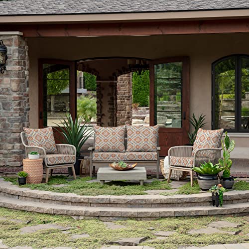 Image of Arden Outdoor Foam Deep Seat Cushion Set, 24 in x 24 in, Weather-Proof, Rain-Proof, Fade Resistant Patio Cushion, Bottom and Back Cushion for Chair, Sofa, and Couch Global Vintage Medallion
