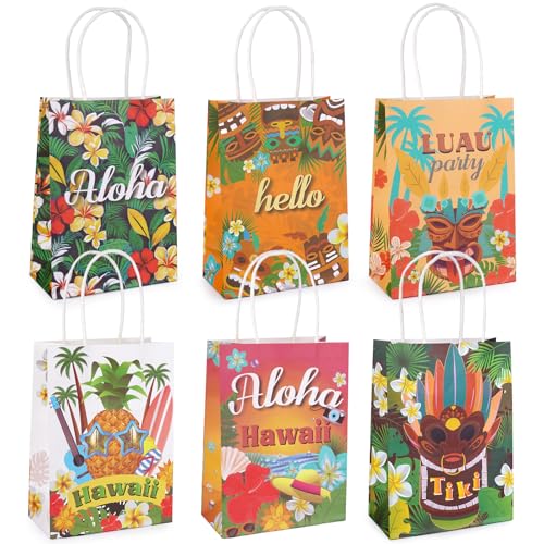 ZeffuLyne 24 peças de sacolas de presente havaianas, bolsas de festa Luau, 6 estilos, bolsas havaianas aloha para crianças, lembrancinhas de festa de luau para meninos e meninas, suprimentos de