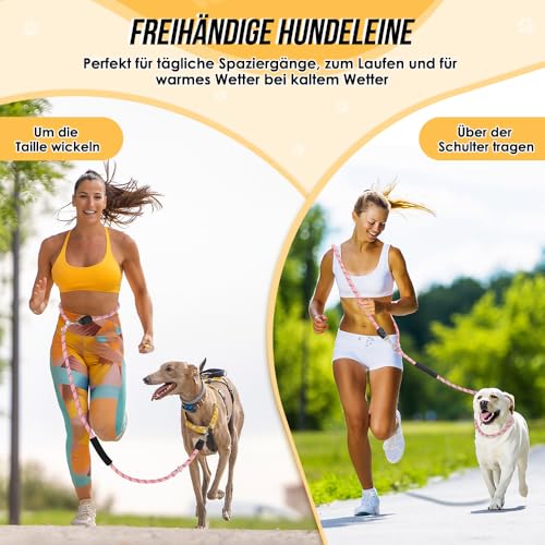 Eyein Hundeleine 3m für Kleine mittelgroße Hunde, 8in1 Schleppleine mit 3 Verstellbare Schnalle und Griffen, Reflektierende Doppelleine für 2 Hunde - Unter 100KG, Verdickte Freihandleinen, Rosa