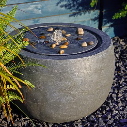 Garden Water Fountain Outdoor Bubbler Water Feature Indoor with Lights & Pump and Pebbles Waterfall Fountains Concrete Effect for Patio Deck Yard Home Decor Gray, 18 "L x 18" W x 11.5" H