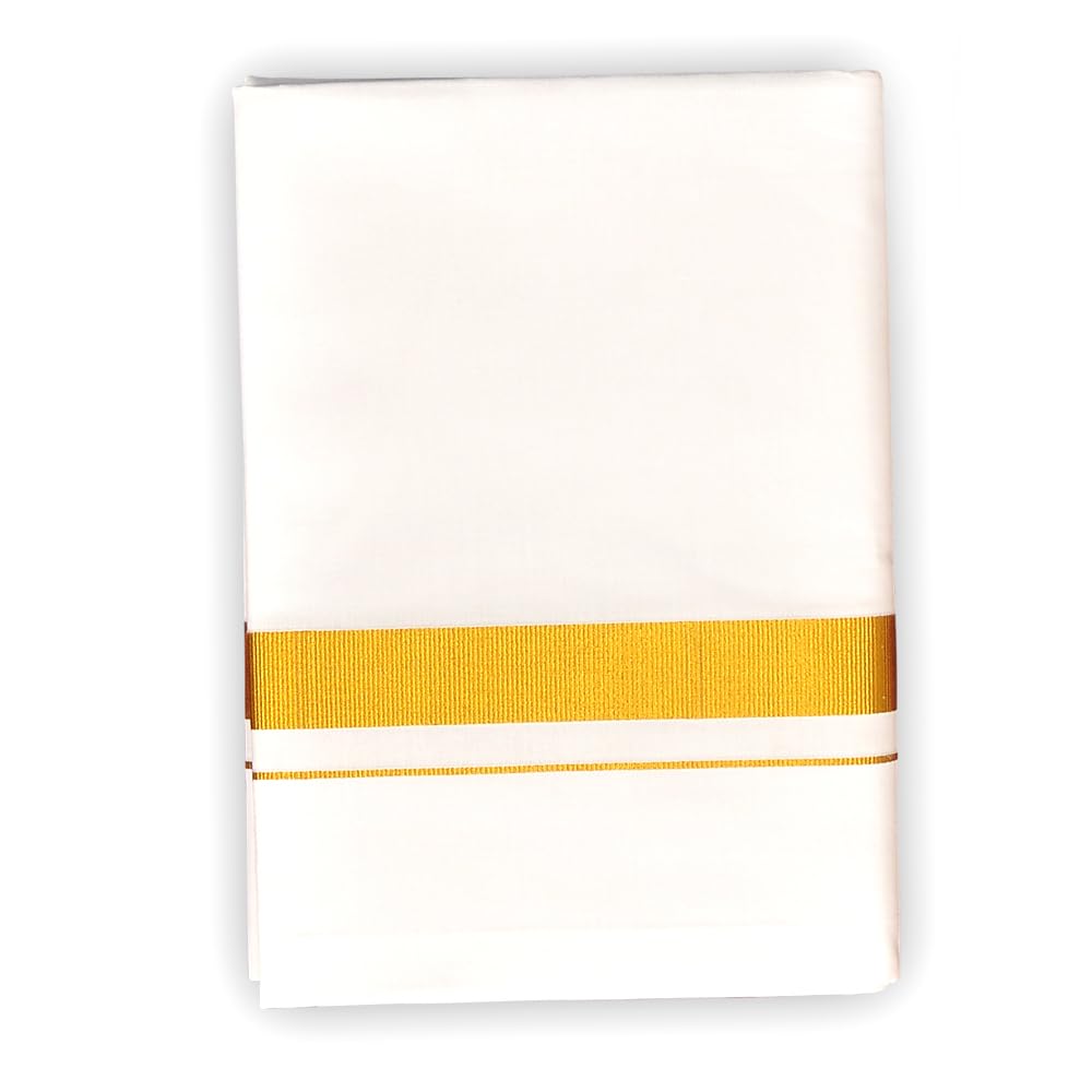Sri Vijaylakshmi Textiles King Premium Cotton Dhoti, 4 Metres, White with Border, Double Layer with Gold jari Border(4metres)-image-31