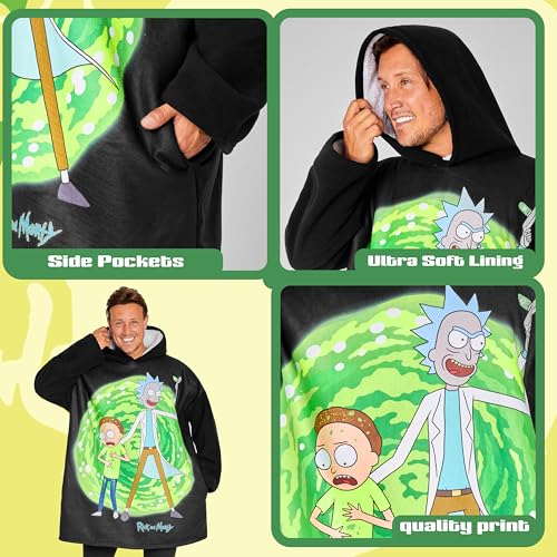 RICK AND MORTY Blanket Hoodie for Men and Teenagers - Cosy Oversized Fleece Hoodie One Size Sherpa Lined - Gifts for Men4