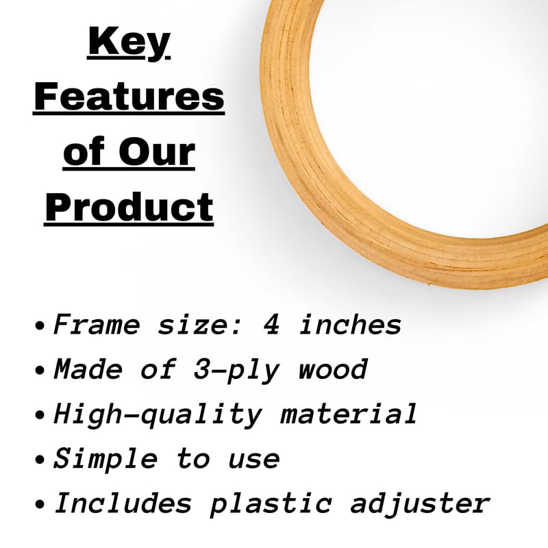 Image of 4 Inch Wooden Embroidery Hoop Ring (3 Ply, Pack of 1) - Frame for Craft Kit, Mini Hand Embroidery