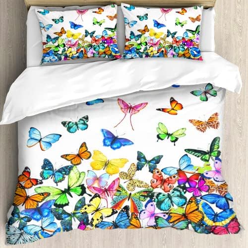 Miniatura 2 de Juego de ropa de cama de 3 piezas con diseño de mariposas y mariposas, tamaño individual, de microfibra ultra suave, patrón de mariposas para niños