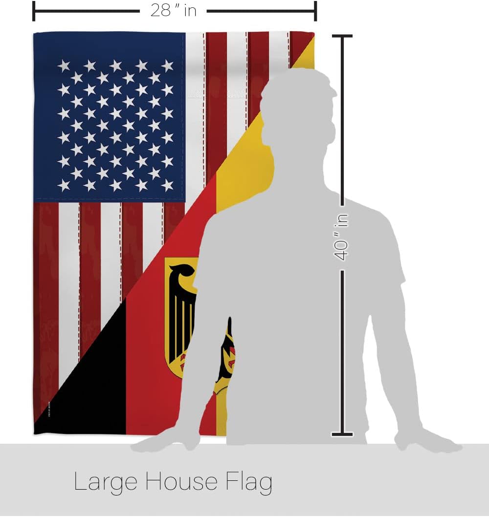 Breeze Decor US German Friendship House Flag Dowel Set Regional American Alliance World Country Particular Area Decoration Banner Small Garden Yard Gift Double-Sided, 28"x 40" w/Flagpole, Made in USA