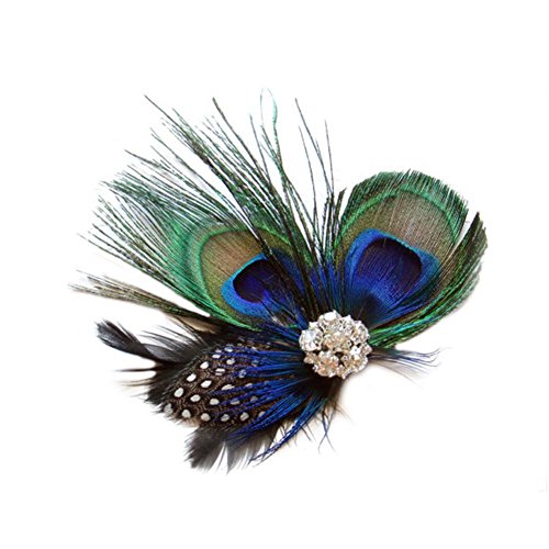 CHUANGLI Fascinator 1920s Gatsby Headband Roaring 20s Flapper Peacock Feathers Hair Clip Accessories