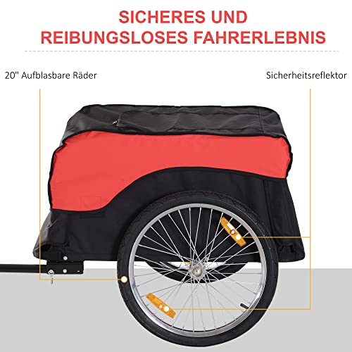 HOMCOM Fahrradanhänger Lastenanhänger Belastbarkeit max. 40 kg Transportanhänger Handwagen Lasten-Fahrradanhänger Rot-Schwarz Stahl Oxford 130 x 77 x 65 cm