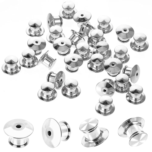 Xinjoduz 30 PCS Pin Backings, Metal Pin Locks, Lapel Pin-Backs for Keepers and Clasp, Locking Pins Backs for Enamel Pins Brooches Lapels Needles DIY Crafts Badge Cap (Silver)